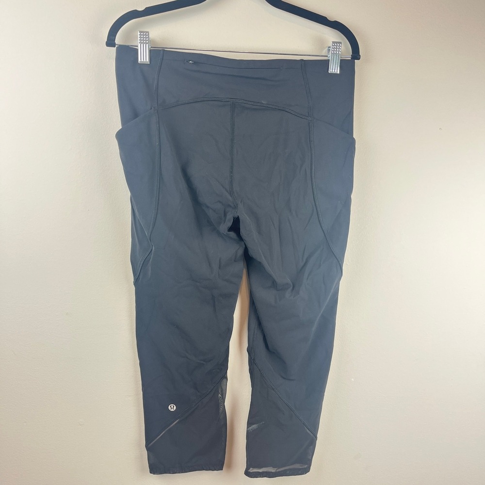 Lululemon Black Cropped Mesh Leggings Side Pockets 10 - Picture 2 of 8